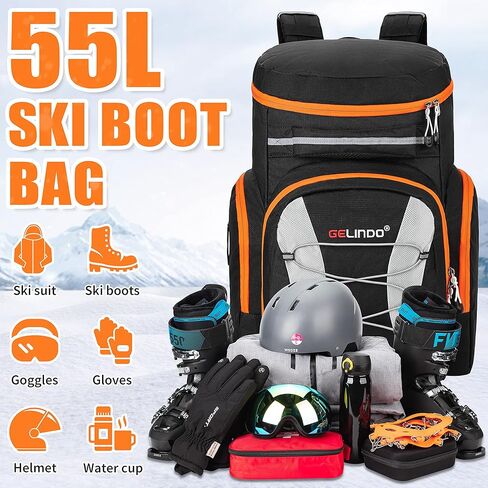 حقيبة ظهر لأحذية التزلج سعة 55 لتر من جيليندو: حقيبة ظهر كبيرة للتزلج على الجليد وحزمة متعددة المقصورات - حقيبة ظهر لأحذية التزلج مقاومة للماء، أزرق داكن (SBSQ01NVBL) in Kuwait
