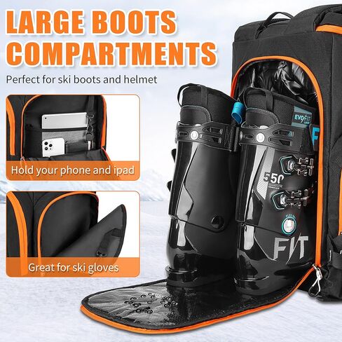 حقيبة ظهر لأحذية التزلج سعة 55 لتر من جيليندو: حقيبة ظهر كبيرة للتزلج على الجليد وحزمة متعددة المقصورات - حقيبة ظهر لأحذية التزلج مقاومة للماء، أزرق داكن (SBSQ01NVBL) in Kuwait