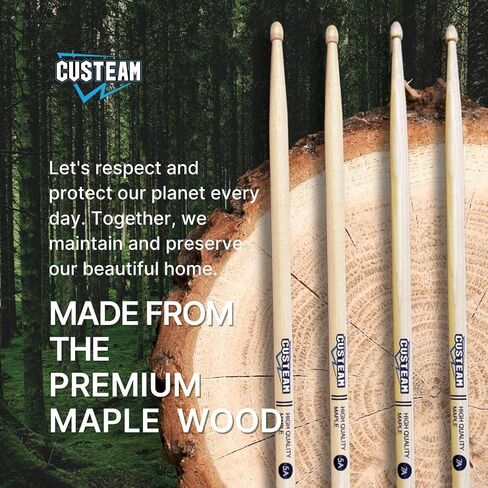 7A Drumsticks -Classic 7A Maple Drum sticks -Tear Drop Wood Tip - Durable and Balanced for Drummers, Ideal for Jazz/Acoustic/Lighter pop music, Suitable for Daily Practice in Saudi Arabia