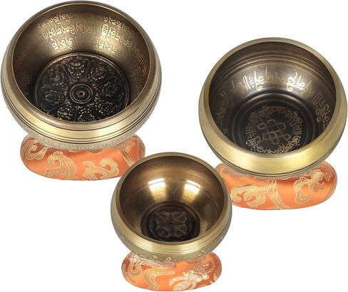 Tibetan 3Pcs Singing Bowls Set 100% Handmade in Nepal for Meditation and Yoga, Inner Peace and Calm, Sound and Vibration Therapy ，Healing Gift in Kuwait