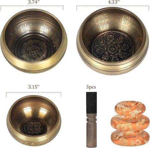 Tibetan 3Pcs Singing Bowls Set 100% Handmade in Nepal for Meditation and Yoga, Inner Peace and Calm, Sound and Vibration Therapy ，Healing Gift in Kuwait