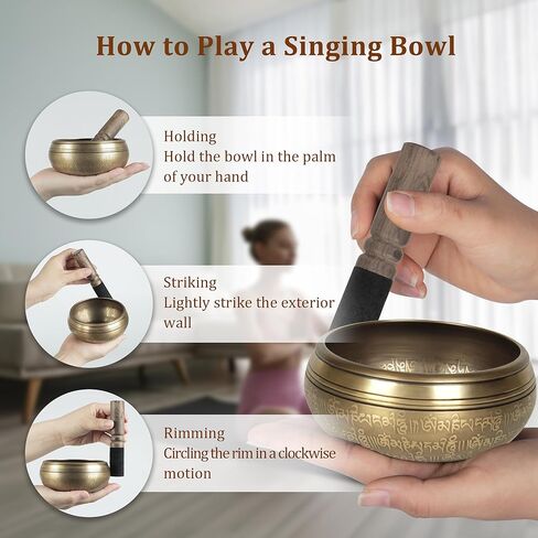 Tibetan 3Pcs Singing Bowls Set 100% Handmade in Nepal for Meditation and Yoga, Inner Peace and Calm, Sound and Vibration Therapy ，Healing Gift in Kuwait