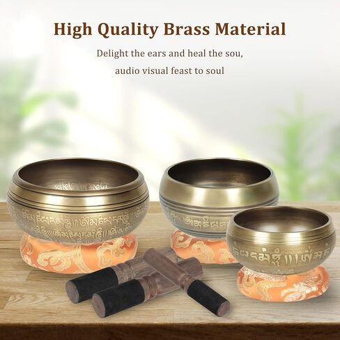 Tibetan 3Pcs Singing Bowls Set 100% Handmade in Nepal for Meditation and Yoga, Inner Peace and Calm, Sound and Vibration Therapy ，Healing Gift in Kuwait