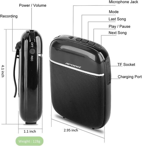 Portable Bluetooth Voice Amplifier, Wired Rechargeable Mini Speaker with Microphone, Suitable for Teachers, Tour Guides, Coaches, Etc. (Black) in Saudi Arabia