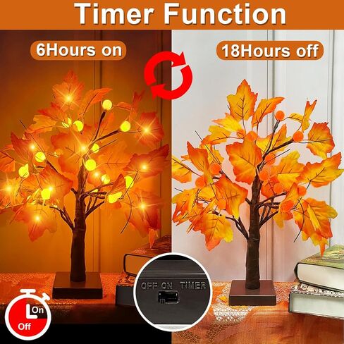 [ 2 Pack & Timer ] Fall Decor - 18 Inch Prelit Fall Maple Tree with Lights, Artificial Fall Lighted Tree Battery Operated Sunflowers Pumpkins Autumn Harvest Fall Decorations Indoor Home Table Decor in Saudi Arabia