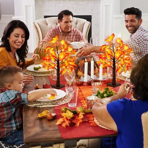 [ 2 Pack & Timer ] Fall Decor - 18 Inch Prelit Fall Maple Tree with Lights, Artificial Fall Lighted Tree Battery Operated Sunflowers Pumpkins Autumn Harvest Fall Decorations Indoor Home Table Decor in Saudi Arabia