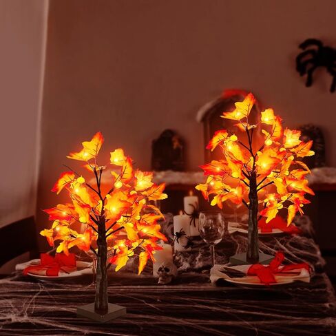 [ 2 Pack & Timer ] Fall Decor - 18 Inch Prelit Fall Maple Tree with Lights, Artificial Fall Lighted Tree Battery Operated Sunflowers Pumpkins Autumn Harvest Fall Decorations Indoor Home Table Decor in Saudi Arabia
