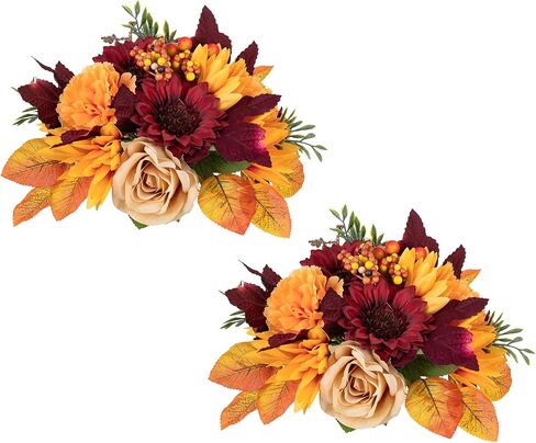 BLOSMON Fall Flowers Artificial for Decoration: 2 Pcs Fake Sunflower Maple Leaf Flower Balls for Table Centerpieces - Faux Autumn Floral Arrangements for Home Thanksgiving Decor in Saudi Arabia
