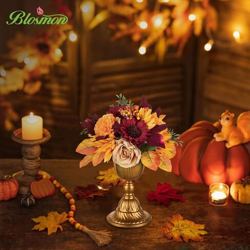 BLOSMON Fall Flowers Artificial for Decoration: 2 Pcs Fake Sunflower Maple Leaf Flower Balls for Table Centerpieces - Faux Autumn Floral Arrangements for Home Thanksgiving Decor in Saudi Arabia