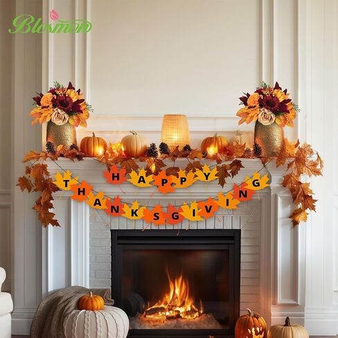 BLOSMON Fall Flowers Artificial for Decoration: 2 Pcs Fake Sunflower Maple Leaf Flower Balls for Table Centerpieces - Faux Autumn Floral Arrangements for Home Thanksgiving Decor in Saudi Arabia