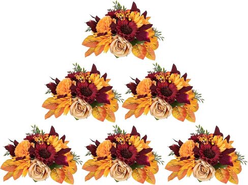 BLOSMON Fall Flowers Artificial for Decoration: 2 Pcs Fake Sunflower Maple Leaf Flower Balls for Table Centerpieces - Faux Autumn Floral Arrangements for Home Thanksgiving Decor in Saudi Arabia
