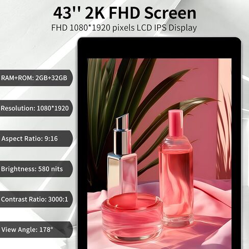 43 Inch Digital Signage, Full HD IPS Touchscreen Interactive Kiosk Indoor Advertising Display Floor Standing Android 11.0 LCD Totem with 580 Nits High Brightness, 2+32GB in Saudi Arabia