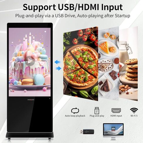 43 Inch Digital Signage, Full HD IPS Touchscreen Interactive Kiosk Indoor Advertising Display Floor Standing Android 11.0 LCD Totem with 580 Nits High Brightness, 2+32GB in Saudi Arabia