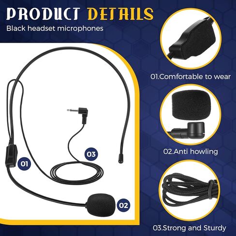 6 قطع من ميكروفون سماعة الرأس للهالوين، ميكروفون سلكي، ملحقات أزياء المغني المحمولة، سماعة رأس لمكبر الصوت، ومعلمي الدليل السياحي، ومكبرات الصوت، والمدربين، والعروض التقديمية، باللون الأسود in Kuwait