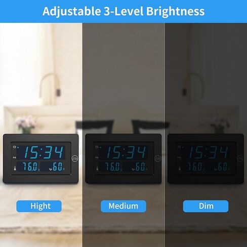 KWANWA LED Digital Clock with Indoor Temperature, Humidity, 12/24Hour, Wall Mount/Foldable Stand, 3 Dimmer, LED Digital Clock, Alarm Clock for Bedroom, Office, Living Room, Elderly in Kuwait