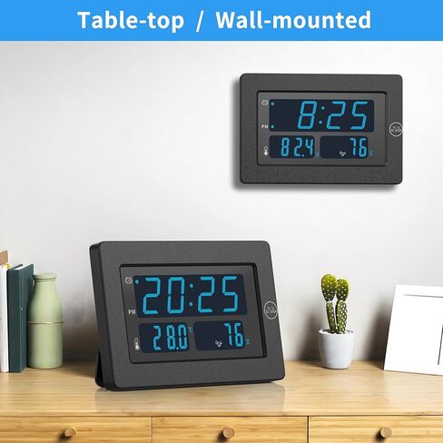 KWANWA LED Digital Clock with Indoor Temperature, Humidity, 12/24Hour, Wall Mount/Foldable Stand, 3 Dimmer, LED Digital Clock, Alarm Clock for Bedroom, Office, Living Room, Elderly in Kuwait