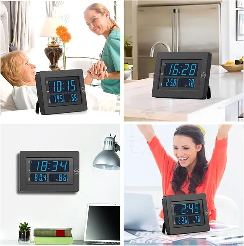 KWANWA LED Digital Clock with Indoor Temperature, Humidity, 12/24Hour, Wall Mount/Foldable Stand, 3 Dimmer, LED Digital Clock, Alarm Clock for Bedroom, Office, Living Room, Elderly in Kuwait