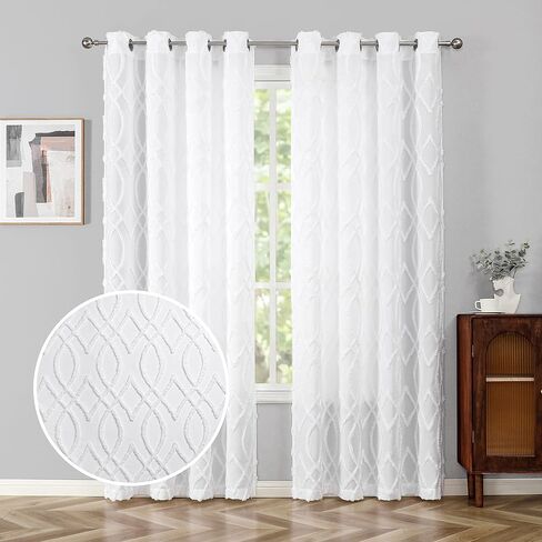 White Light Filtering Curtain 63 Inch 2 Panels Bohemian Diamond Moroccan Plaid Pattern Jacquard Drapes for Living Room Bedroom Winter Canvas Fabric Decorative Curtains, Grommet Top in Saudi Arabia