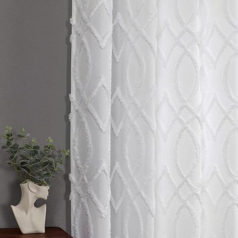 White Light Filtering Curtain 63 Inch 2 Panels Bohemian Diamond Moroccan Plaid Pattern Jacquard Drapes for Living Room Bedroom Winter Canvas Fabric Decorative Curtains, Grommet Top in Saudi Arabia