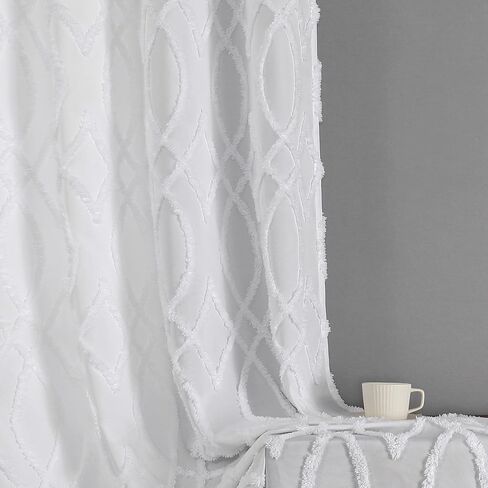 White Light Filtering Curtain 63 Inch 2 Panels Bohemian Diamond Moroccan Plaid Pattern Jacquard Drapes for Living Room Bedroom Winter Canvas Fabric Decorative Curtains, Grommet Top in Saudi Arabia