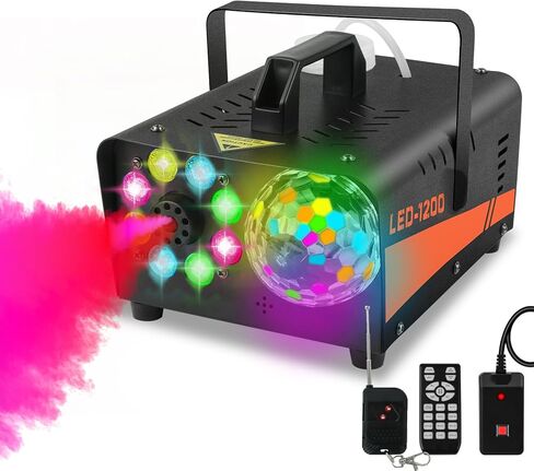 آلة دخان، آلة ضباب احترافية بقدرة 1200 وات مع نظام إضاءة DJ متكامل مع جهاز تحكم عن بعد لاسلكي لحفلات زفاف الهالوين، والحفلات، وأعياد الميلاد، ومسرح DJ، في الأماكن المغلقة in Kuwait