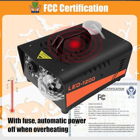 آلة دخان، آلة ضباب احترافية بقدرة 1200 وات مع نظام إضاءة DJ متكامل مع جهاز تحكم عن بعد لاسلكي لحفلات زفاف الهالوين، والحفلات، وأعياد الميلاد، ومسرح DJ، في الأماكن المغلقة in Kuwait