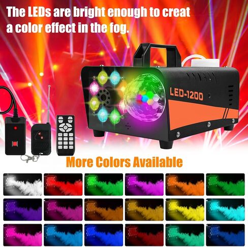 آلة دخان، آلة ضباب احترافية بقدرة 1200 وات مع نظام إضاءة DJ متكامل مع جهاز تحكم عن بعد لاسلكي لحفلات زفاف الهالوين، والحفلات، وأعياد الميلاد، ومسرح DJ، في الأماكن المغلقة in Kuwait