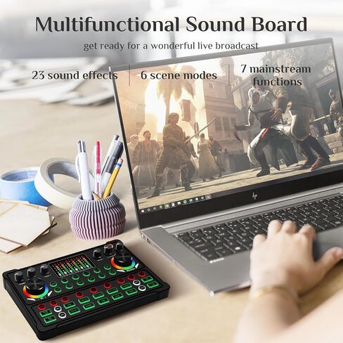 جهاز مزج الصوت Dj Interface Sound Board 48V XLR لأجهزة الكمبيوتر الشخصية والهواتف الكاريوكي ستوديو تسجيل البث المباشر للبودكاست in Kuwait