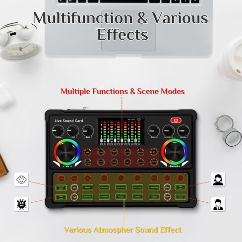 جهاز مزج الصوت Dj Interface Sound Board 48V XLR لأجهزة الكمبيوتر الشخصية والهواتف الكاريوكي ستوديو تسجيل البث المباشر للبودكاست in Kuwait