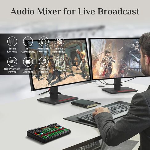 جهاز مزج الصوت Dj Interface Sound Board 48V XLR لأجهزة الكمبيوتر الشخصية والهواتف الكاريوكي ستوديو تسجيل البث المباشر للبودكاست in Kuwait