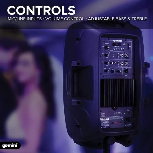 Gemini Sound AS-2115BT Active 15 "مكبر صوت 2000 وات DJ مراقب نظام مكبرات صوت PA مضخم مع حزمة بلوتوث مع حامل مكبر صوت فولاذي Auray SS-4420 وكابل XLR in Kuwait