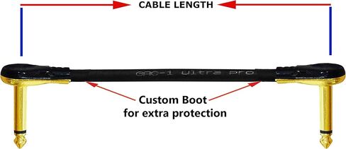WORLDS BEST CABLES 2 Units - 12 Inch - Gotham GAC-1 Ultra Pro - Low-Cap (21pF/ft) Guitar Bass Effects Instrument, Patch Cable & Gold (6.35mm) Low-Profile R/A Pancake Type Connectors - Custom Made in Saudi Arabia