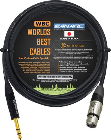 أفضل الكابلات في العالم 12 قدم - Canare L-4E6S، كابل توصيل XLR إلى TRS متوازن من Star Quad مع مقابس ستيريو E312 أنثى XLR وE502 TRS من Eminence Gold - مصنوع حسب الطلب in Saudi Arabia