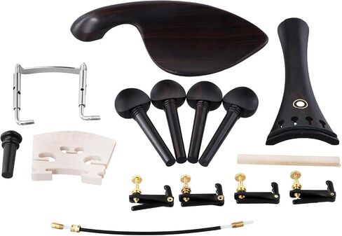 QWORK 15Pcs 4/4-3/4 Size Violin Fiddle Accessories Kit - Ebony Wood - Tailpiece, Tuning Pegs, Chin Rest, Endpin, Tail Gut, Fine Tuners, Chin Rest Clamp - Violin Parts & Accessories in Saudi Arabia