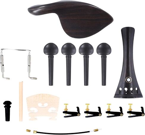 QWORK 15Pcs 4/4-3/4 Size Violin Fiddle Accessories Kit - Ebony Wood - Tailpiece, Tuning Pegs, Chin Rest, Endpin, Tail Gut, Fine Tuners, Chin Rest Clamp - Violin Parts & Accessories in Saudi Arabia