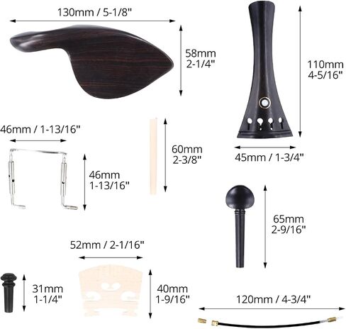 QWORK 15Pcs 4/4-3/4 Size Violin Fiddle Accessories Kit - Ebony Wood - Tailpiece, Tuning Pegs, Chin Rest, Endpin, Tail Gut, Fine Tuners, Chin Rest Clamp - Violin Parts & Accessories in Saudi Arabia