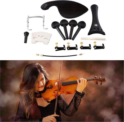 QWORK 15Pcs 4/4-3/4 Size Violin Fiddle Accessories Kit - Ebony Wood - Tailpiece, Tuning Pegs, Chin Rest, Endpin, Tail Gut, Fine Tuners, Chin Rest Clamp - Violin Parts & Accessories in Saudi Arabia