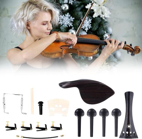 QWORK 15Pcs 4/4-3/4 Size Violin Fiddle Accessories Kit - Ebony Wood - Tailpiece, Tuning Pegs, Chin Rest, Endpin, Tail Gut, Fine Tuners, Chin Rest Clamp - Violin Parts & Accessories in Saudi Arabia