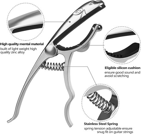 MOONBEAN Guitar Capo,Capo for Acoustic Guitar 6 string,Guitar Capo for Acoustic,Acoustic Guitar Capo,Capo for Electric and Acoustic Guitar,Guitar Accessories (Sliver) in Saudi Arabia