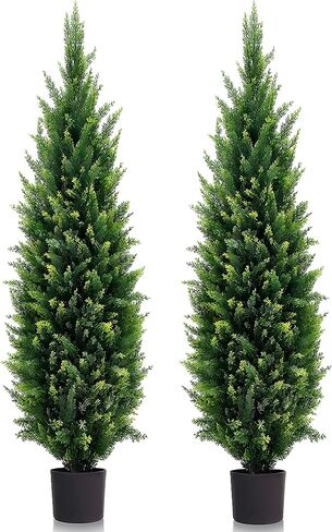 5ft Artificial Topiary Trees Beautiful Realistic Faux Cedar Pines UV Protection for Indoor Outdoor Front Porch Decorate (Christmas Tree*2) in Saudi Arabia