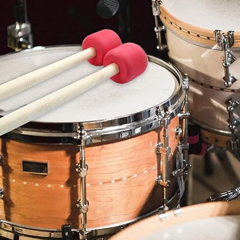 2 حزمة طبل مطرقة من الصوف ورأى طبل عصا 13 بوصة طبل مطرقة طبل عصا مضادة للانزلاق باس قرع العصي للطبول كمين الطبول، البيج in Kuwait