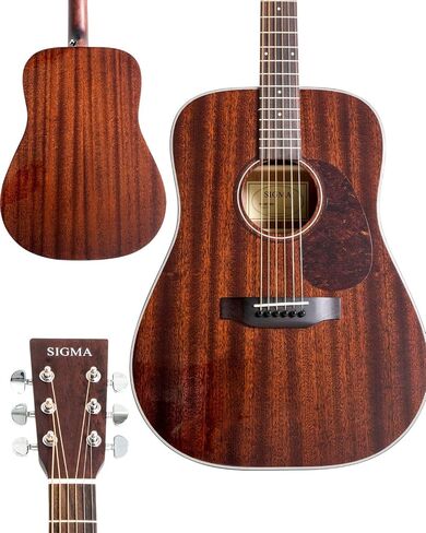 SIGMA 41" Acoustic Guitar, Dreadnought, 4/4 Full-Size, with Name Brand EXP16 Strings, Solid Mahogany Top, Natural Gloss, Mahogany Back & Sides, Right(30D) in Saudi Arabia