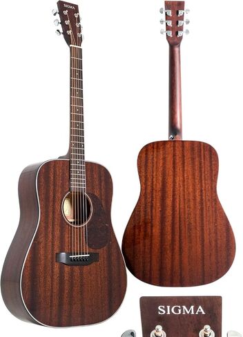 SIGMA 41" Acoustic Guitar, Dreadnought, 4/4 Full-Size, with Name Brand EXP16 Strings, Solid Mahogany Top, Natural Gloss, Mahogany Back & Sides, Right(30D) in Saudi Arabia