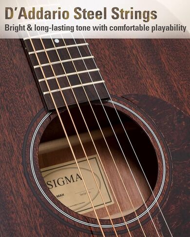 SIGMA 41" Acoustic Guitar, Dreadnought, 4/4 Full-Size, with Name Brand EXP16 Strings, Solid Mahogany Top, Natural Gloss, Mahogany Back & Sides, Right(30D) in Saudi Arabia