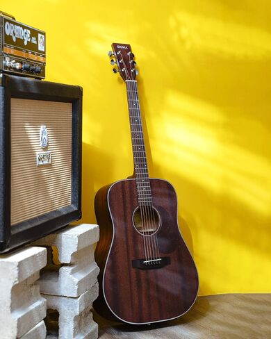 SIGMA 41" Acoustic Guitar, Dreadnought, 4/4 Full-Size, with Name Brand EXP16 Strings, Solid Mahogany Top, Natural Gloss, Mahogany Back & Sides, Right(30D) in Saudi Arabia