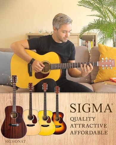 SIGMA 41" Acoustic Guitar, Dreadnought, 4/4 Full-Size, with Name Brand EXP16 Strings, Solid Mahogany Top, Natural Gloss, Mahogany Back & Sides, Right(30D) in Saudi Arabia