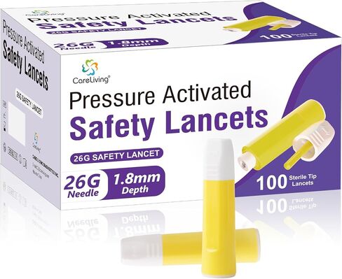 Safety Lancets, Sterile, Pressure Activated Activation, 21 Gauge Needle, 1.8 mm, 100 Count, Single-Use, Gentle for Comfortable Testing in Saudi Arabia