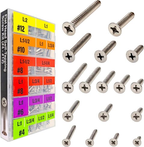 EEEEE Self Tapping Screws Assortment Set 552pcs, Assorted Screws SAE #4#6#8#10#12 304 Round Pan Head Stainless Steel Sheet Metal Screws Kit, Phillips Drive Wood Screw Assortment in Saudi Arabia