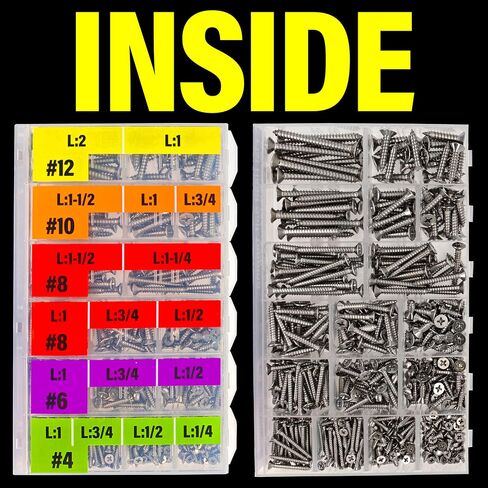 EEEEE Self Tapping Screws Assortment Set 552pcs, Assorted Screws SAE #4#6#8#10#12 304 Round Pan Head Stainless Steel Sheet Metal Screws Kit, Phillips Drive Wood Screw Assortment in Saudi Arabia
