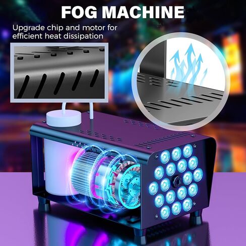 آلات الضباب مع 18 مصباح LED، آلة دخان مع 16 لونًا من تأثيرات الإضاءة القوية آلة دخان حفلات الهالوين، مع جهاز تحكم عن بعد لاسلكي سلكي، مناسبة للمهرجانات وحفلات الزفاف ومسرح دي جي. in Kuwait